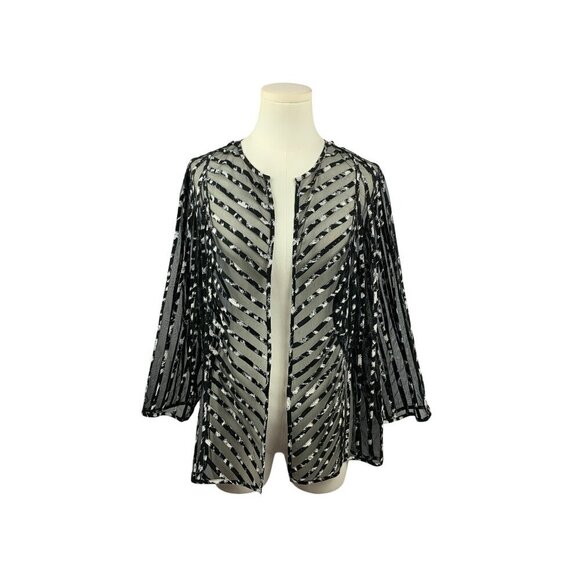 Chicos Sheer Black & White Striped Open Cardigan Jacket Size 3 - Picture 1 of 6